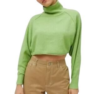 Urban Outfitters L Womens Kyla Cropped Turtleneck Sweater Bright Green